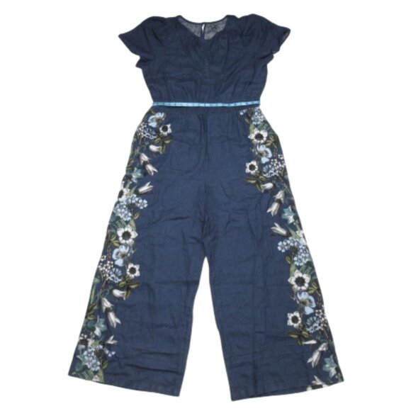 XL TALL🔹Anthropologie The Somerset Linen Printed Jumpsuit Blue Pattern Floral - Picture 8 of 16
